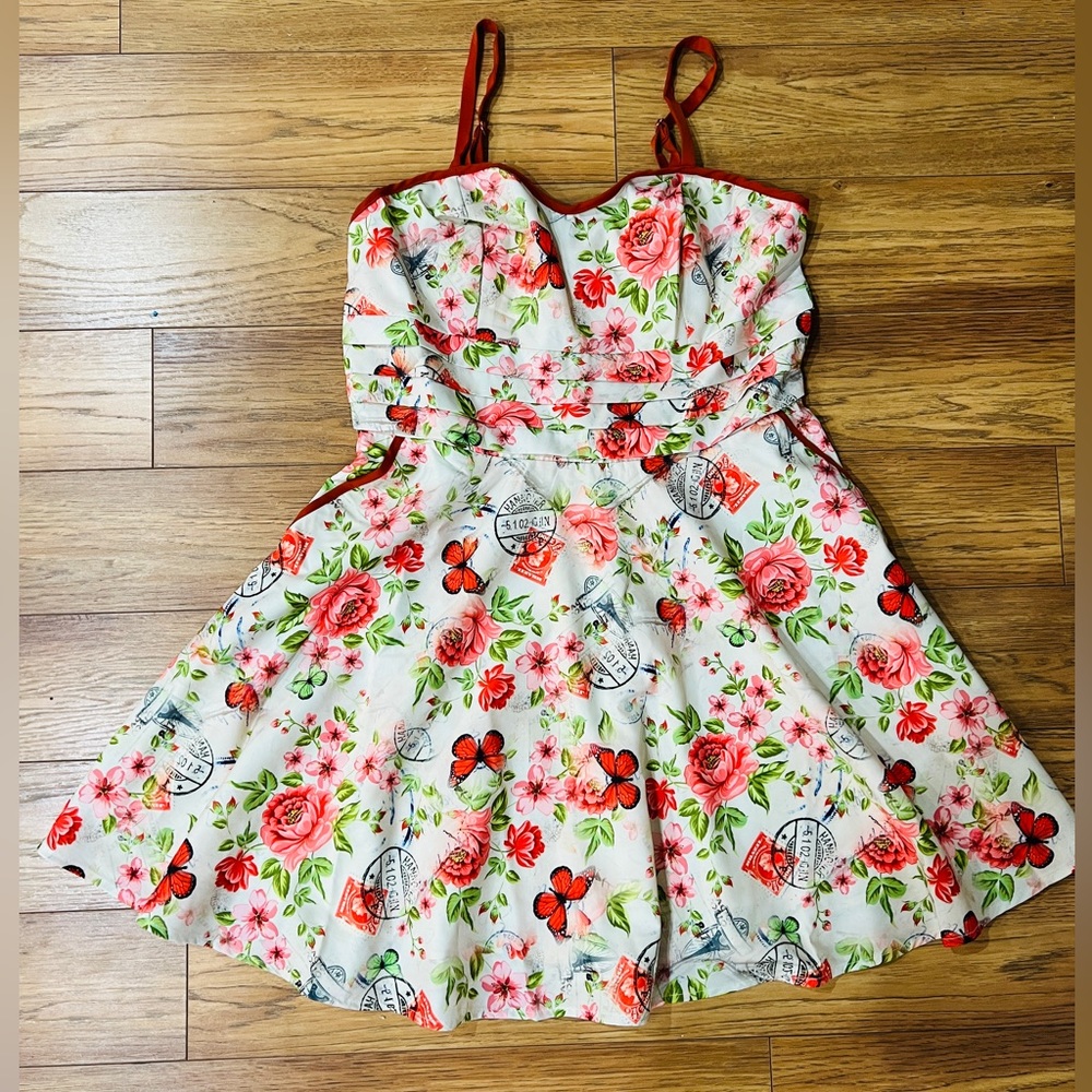 Unique Vintage Butterfly Floral Follow Your Heart Flare Dress